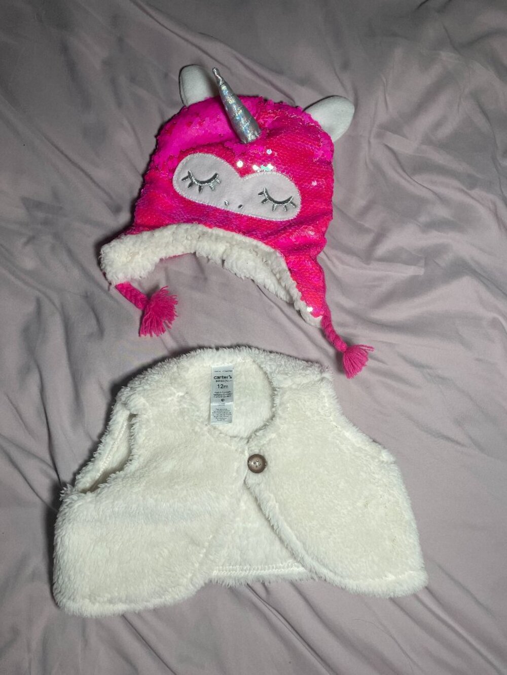 Unicorn Hat And Faux Fur Vest, Size 2-3
